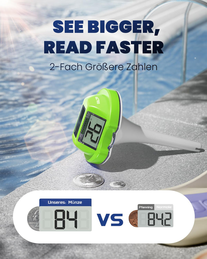 BALDR Solar Schwimmendes für Pool mit zwei grossen Displays | IPX7 wasserdichter digitaler Temperatu