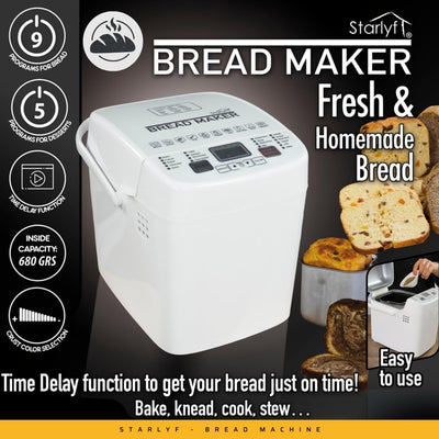 STARLYF Brotbackautomat Bread Maker, 14 Programme, 500,00 W, für 750g Brot, Timer, Joghurt, Marmelad