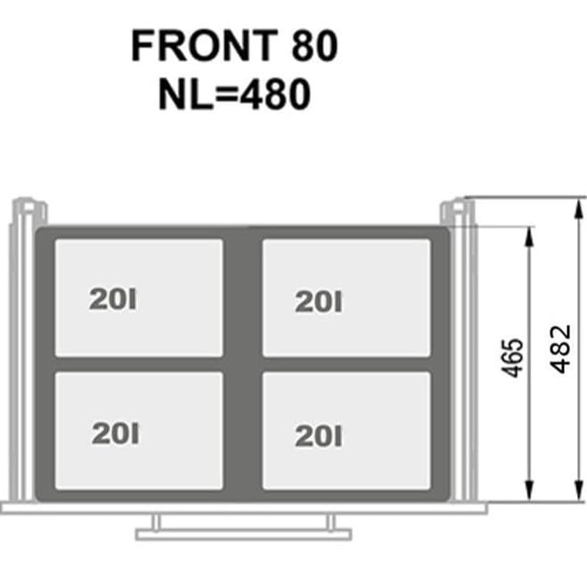 Einbau Mülleimer für 80 cm Küchenschrank 4x20L Abfallsystem mit Metall Vollauszug Soft Close Frontmo