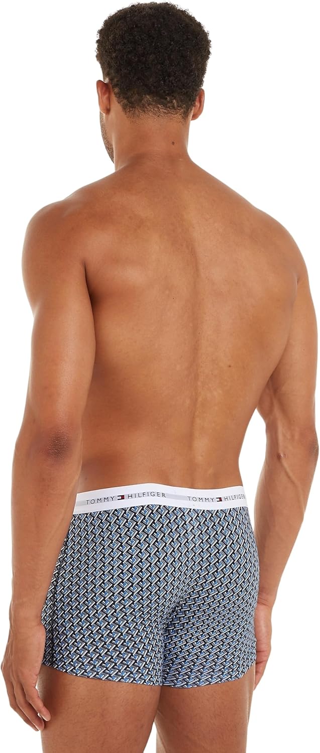 Tommy Hilfiger Herren 3er Pack Boxershorts Trunks Unterwäsche S Blau (Crop Geo/Well Water/Desert Sky