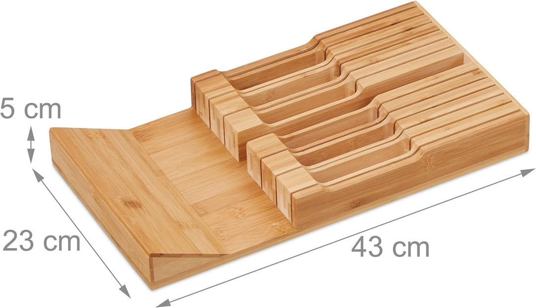 Relaxdays Messerhalter Schublade, für 12 Messer & Wetzstahl, Bambus Messerblock liegend, HxBxT: 5 x