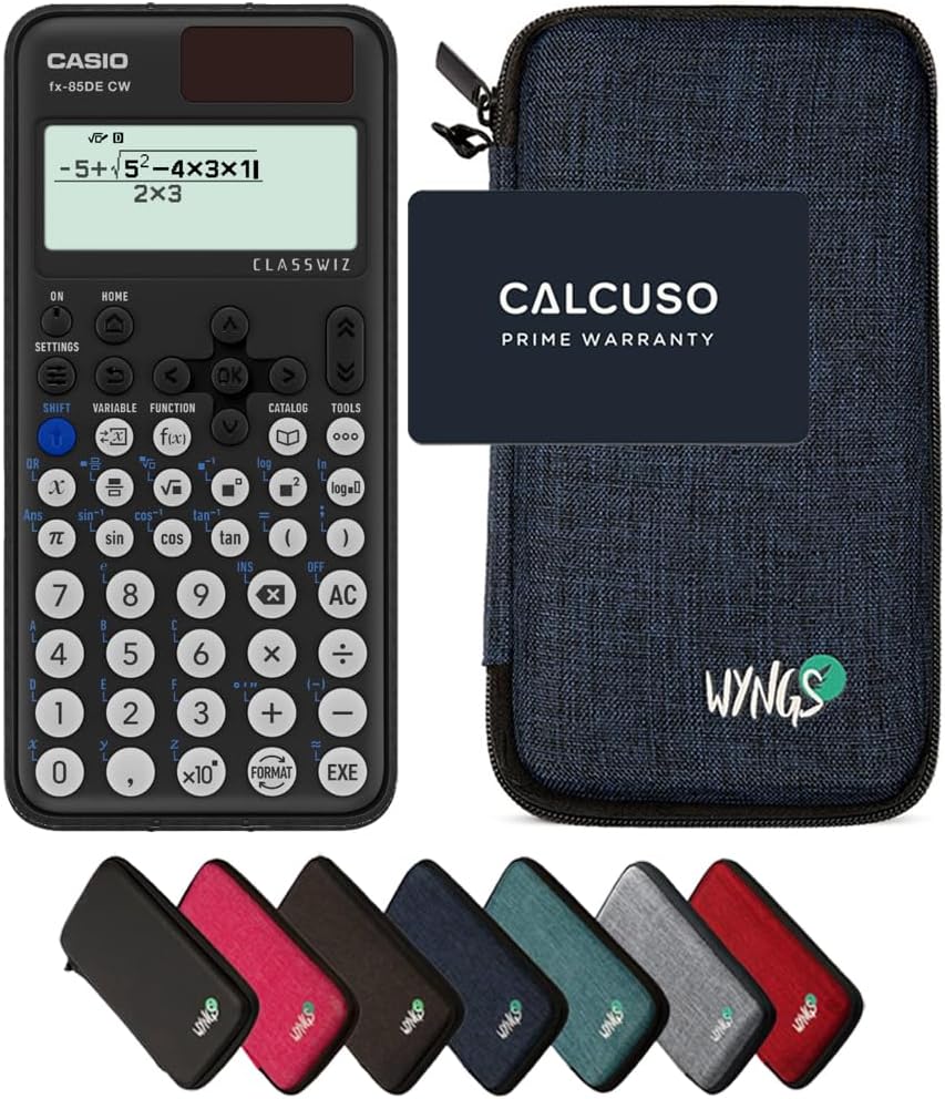 CALCUSO Sparpaket: Casio FX-85DE CW ClassWiz technisch-wissenschaftlicher Schulrechner + WYNGS Schut