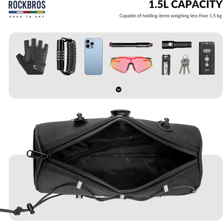 ROCKBROS Road-to-Sky Fahrrad Lenkertasche Fahrradtasche Lenker Vordertasche 1,5L Wasserabweisend Ref