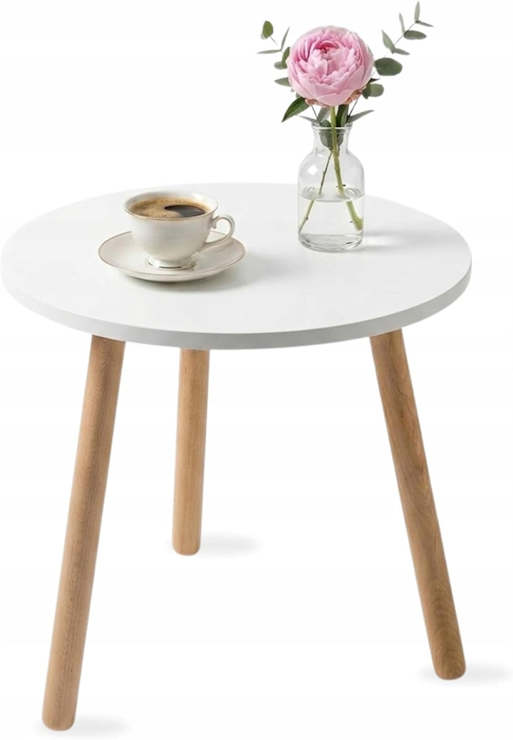 PlayPals Beistelltisch Weiss Rund 40 cm – Kleiner Couchtisch Skandinavisch, Wohnzimmertisch Holzbein