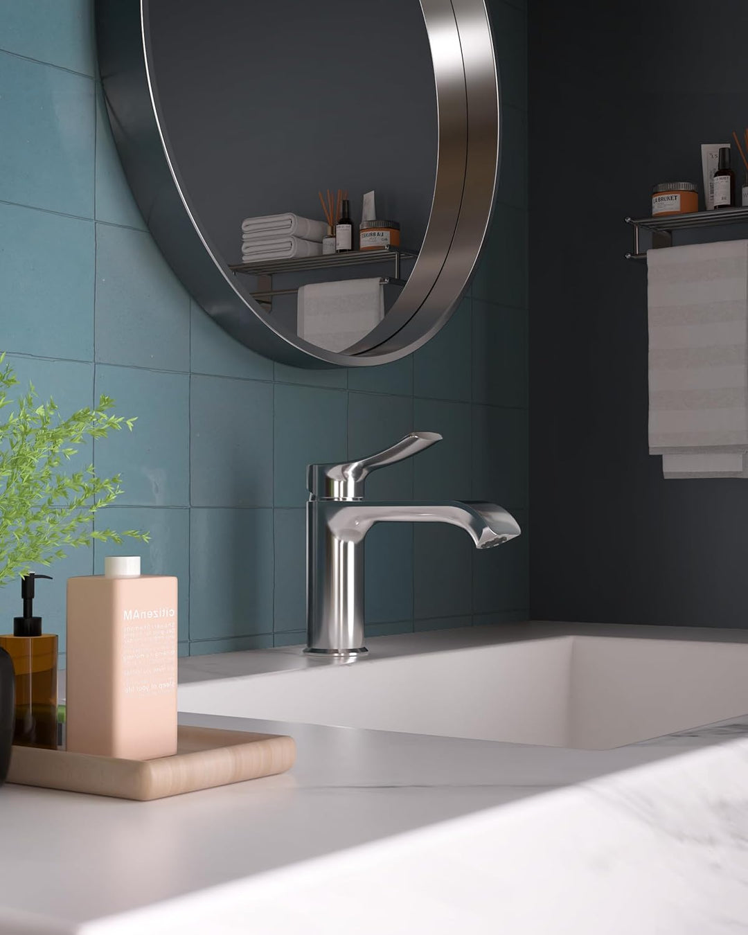 BELZ Wasserhahn Bad, Einhebel Waschtischarmatur mit Ablaufgarnitur, Waschbecken Armaturen, Armatur B