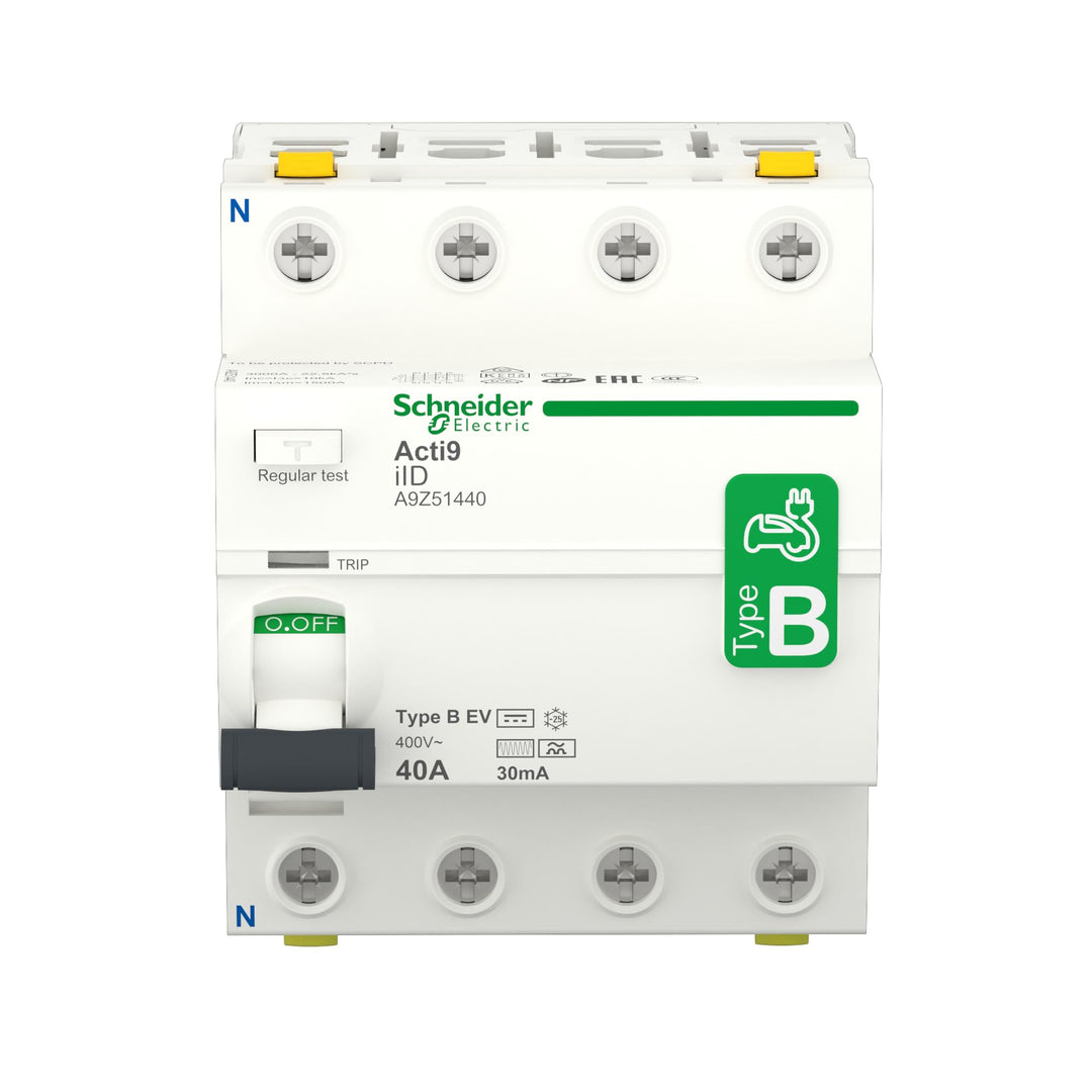 Schneider Electric Fehlerstrom-Schutzschalter IID 4P 40A 30MA TYP B-EV, A9Z51440 40 Ampere B-EV 40 A