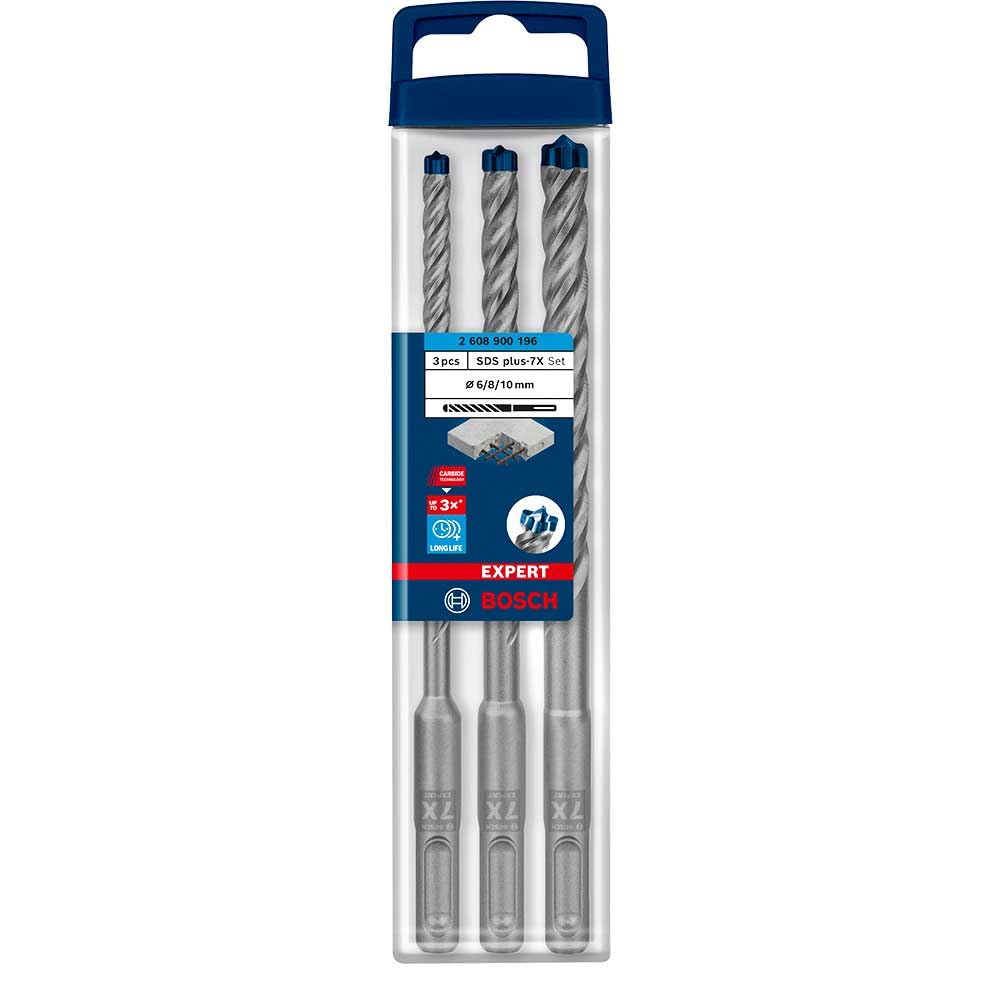 Bosch Accessories EXPERT SDS plus-7X 2608900196 Hammerbohrer 3teilig 6.0 mm, 8.0 mm, 10.0mm SDS-Plus