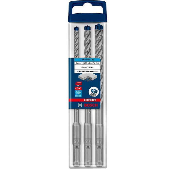 Bosch Accessories EXPERT SDS plus-7X 2608900196 Hammerbohrer 3teilig 6.0 mm, 8.0 mm, 10.0mm SDS-Plus