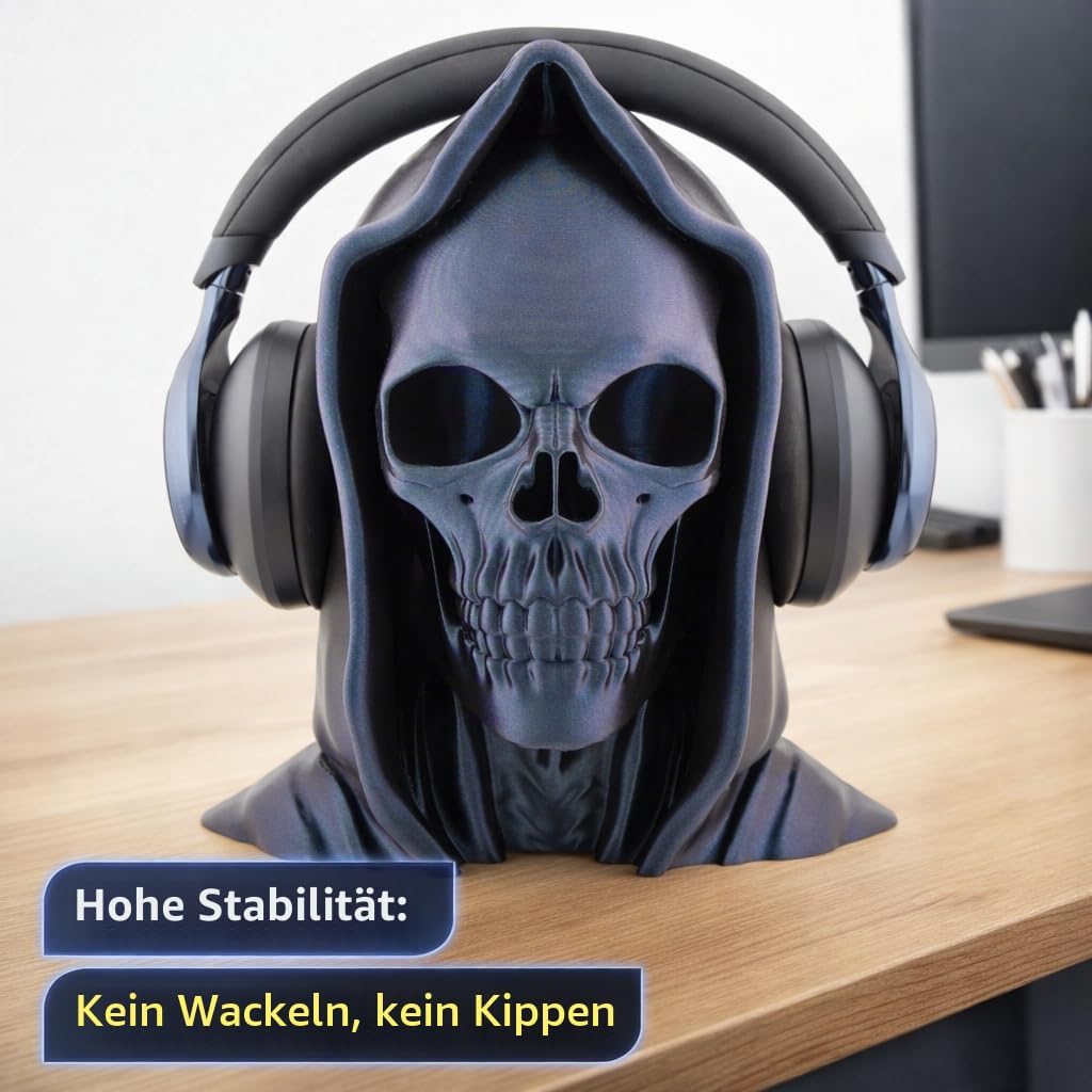 OSAZEE Totenkopf Kopfhörerständer – Skull Headphone Stand Burned Titanium Black | Premium Kopfhörerh