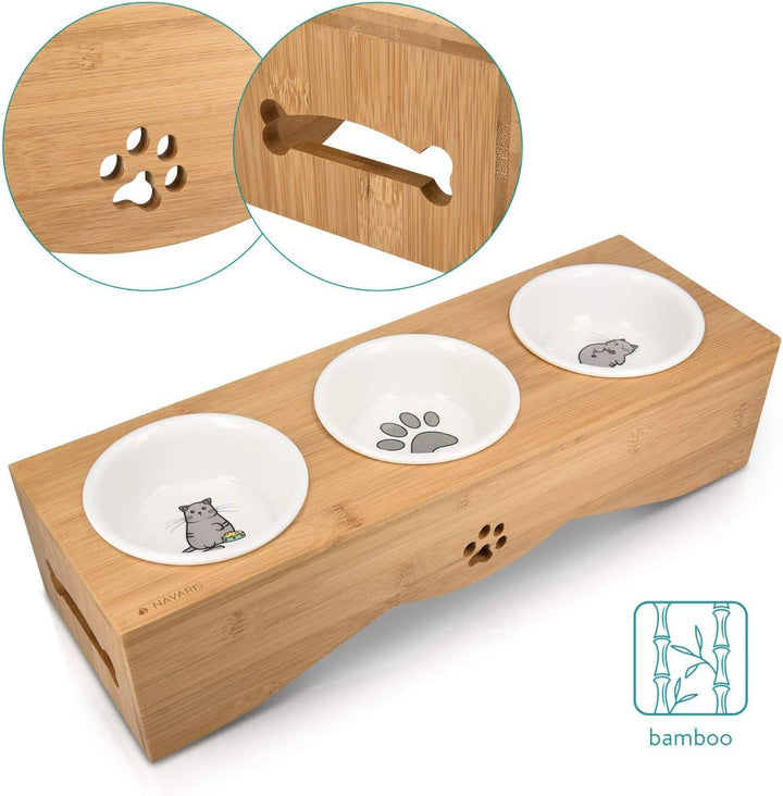 Navaris Futterstation für Katzen und Hunde - Futternapf Set aus Keramik - erhöhter 3er Napf Ständer