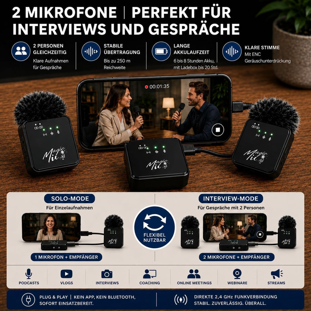 MagicMic™ 2in1 Mikrofon (3. Generation) Content Creation, Lavalier-Funkmikrofon mit Geräusch­unterdr
