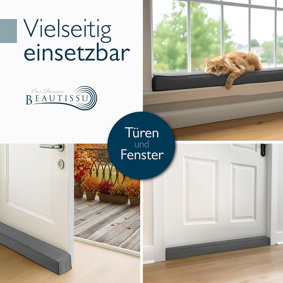 Beautissu 2er Set Zugluftstopper für Türen Wärmeschutz Kälteschutz | 90cm Anthrazit Stoff Tür Fenste