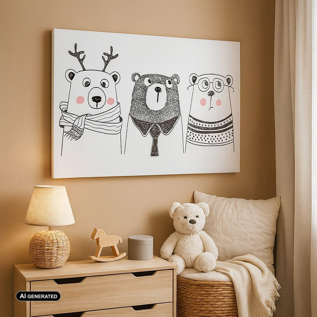Bilder auf Leinwand 100x70cm Leinwandbild mit Rahmen Spass süss Teddybär Gross Wanddeko Bild Schlafz