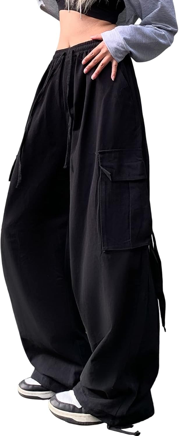 Linsennia Parachute Pants Y2k Cargohose Damen Baggy Hose Mädchen Weite Cargo Pants High Waist Street