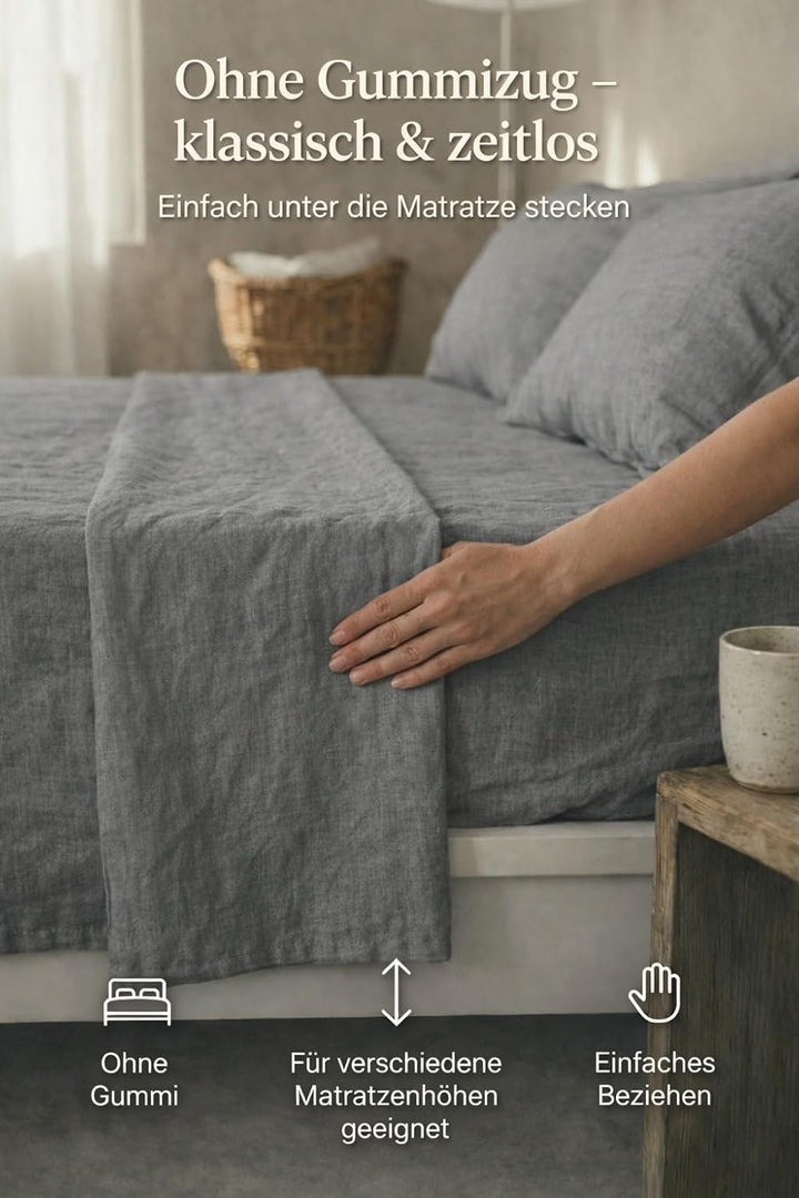 Ger3as Leinen Bettlaken ohne Gummi 100% Stonewashed Natürlich Leinen Laken Überwurf Leinen Gewaschen