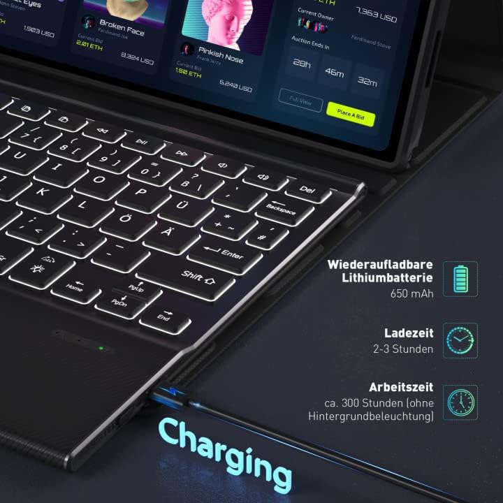 DoohowCase Bluetooth Tastatur Hülle mit Trackpad für Google Pixel Tablet 11 Zoll 2023, wiederaufladb