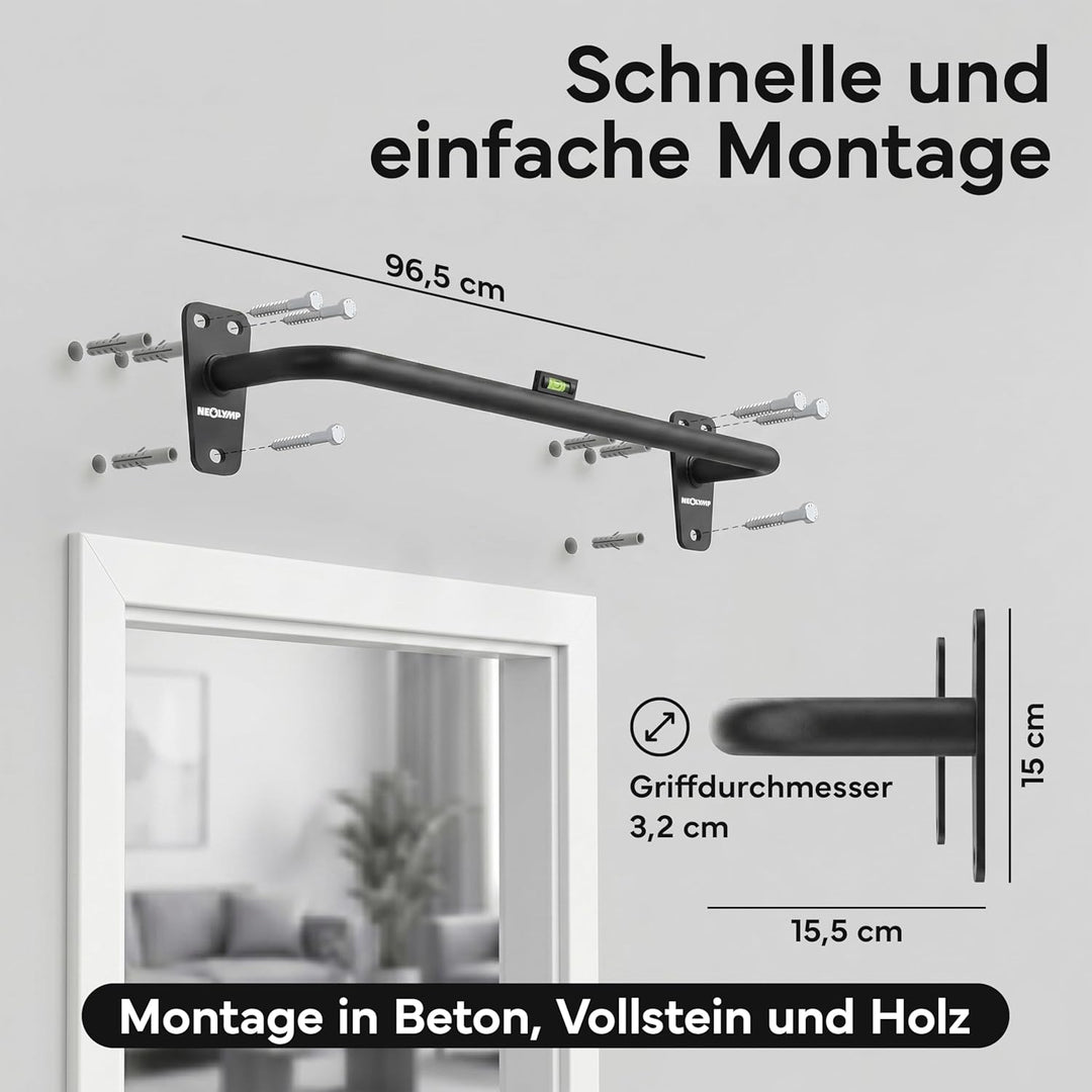 NEOLYMP Klimmzugstange Wandmontage bis 200kg – Stabile Pull Up Bar aus Premium Stahl für Home Gym, O