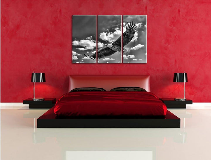 Pixxprint Adler fliegt über Berge als Leinwandbild/Grösse: 3 Teilig (120x80) cm/Wandbild/Kunstdruck/