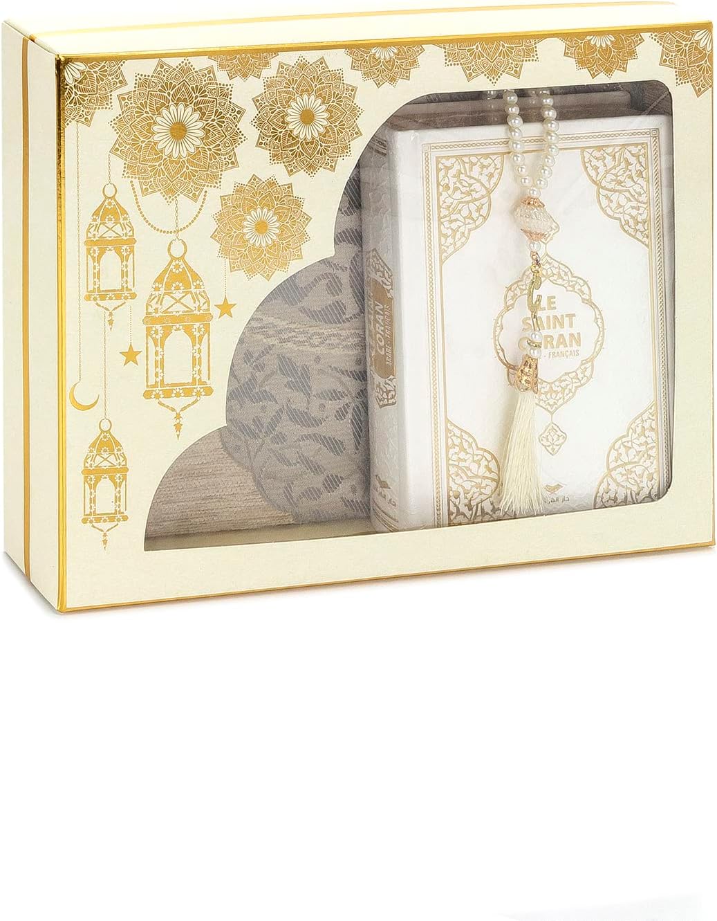 ihvan online Gebet Geschenkbox für Hadsch und Umrah, Gebetsteppich, Perlen, Koran mit französischer