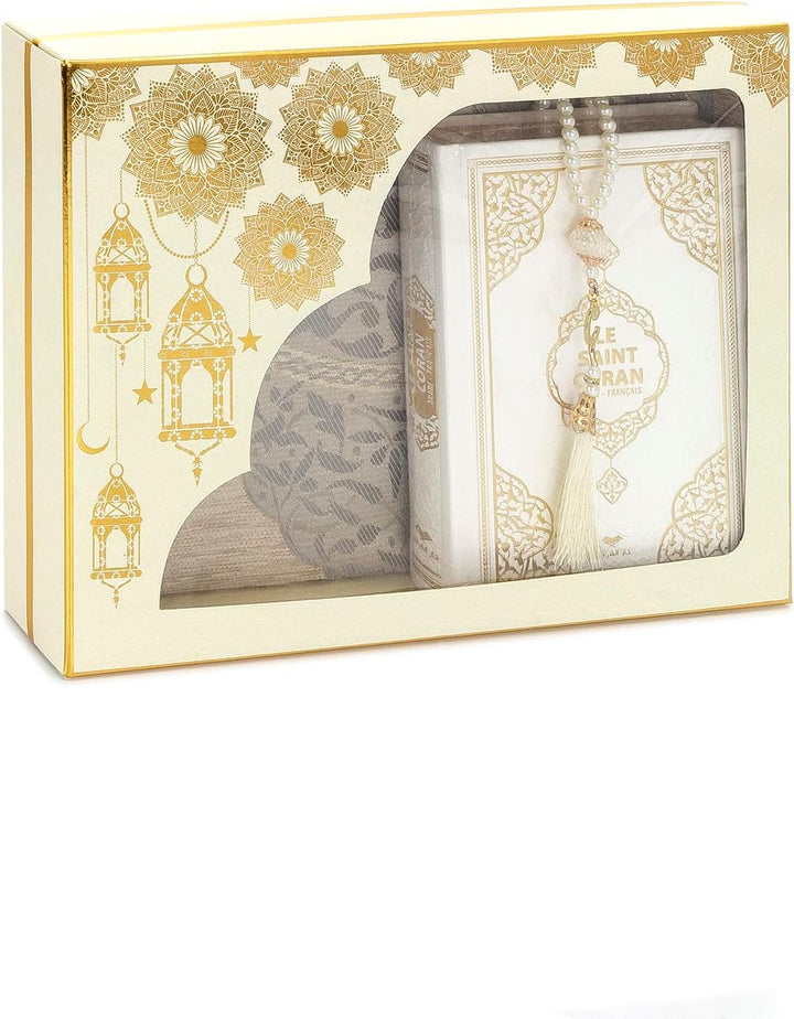ihvan online Gebet Geschenkbox für Hadsch und Umrah, Gebetsteppich, Perlen, Koran mit französischer