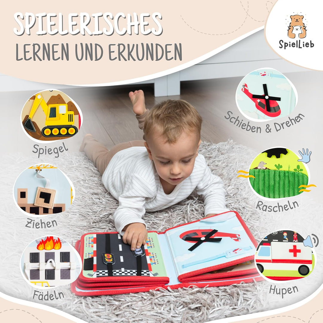 Montessori Quiet Book ab 1 Jahr - interaktives Busy Board ab 1 Jahr mit Fahrzeugen - Quiet Book & Mo