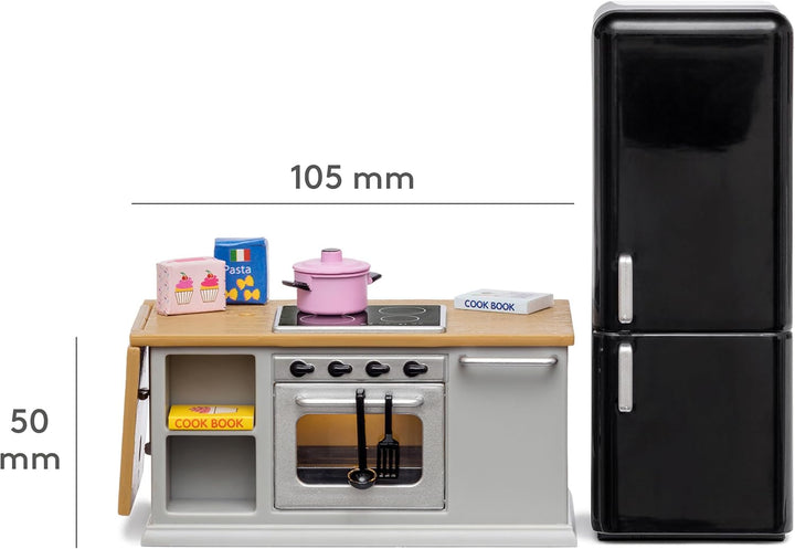 Lundby Puppenhaus Küche - Miniatur Küche mit Miniatur Kühlschrank und Puppenhaus Ofen - Puppenhaus Z