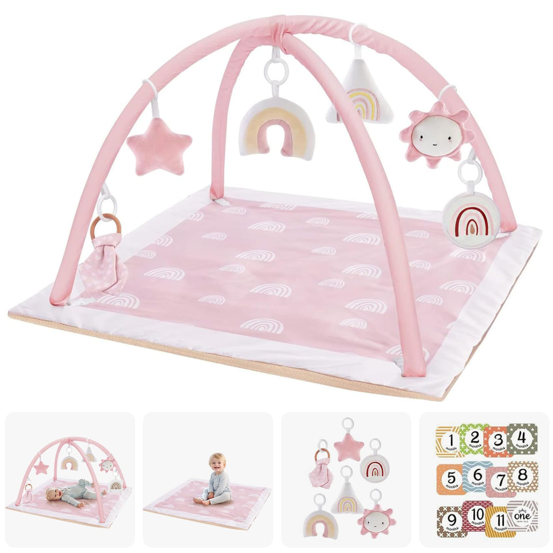 Mallify Spielbogen Baby Mädchen, Krabbeldecke für Baby mit 6 abnehmbaren sensorischen Spielzeugen un