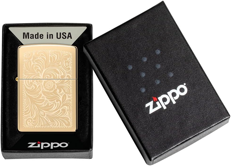 Zippo Sturmfeuerzeug - Modell Venetian - High Polish Brass Finish - Lustre - Nachfüllbar - Wiederver