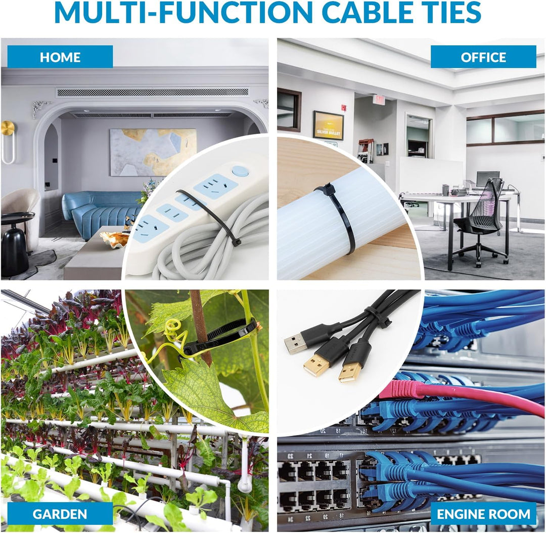 XINGO 1200 Stück Kabelbinder Schwarz, 350mm x 5.8mm, 37kg Zugfestigkeit, UV-beständig, Selbstsichern