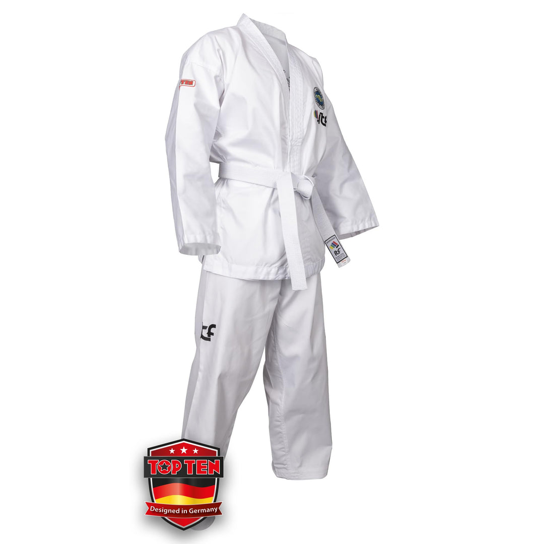 TOP TEN Taekwon-Do Dobok Kyong| Kampfsportanzug | ITF approved | TKD Uniform 130 cm, Schlupfjacke We