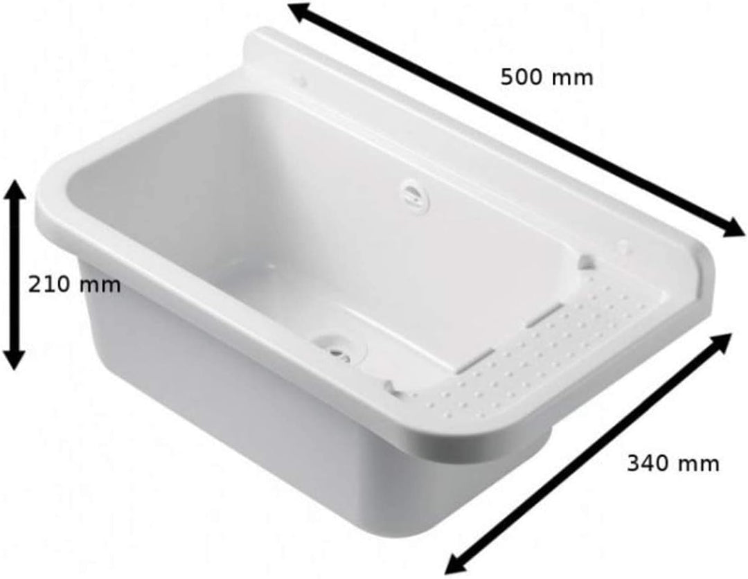 VBChome Ausgussbecken 50 cm x 35 cm x 21 cm Waschtrog mit Armatur und Seifenspender Spülbecken mit Ü
