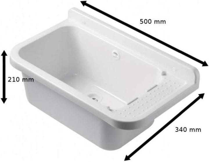 VBChome Ausgussbecken 50 cm x 35 cm x 21 cm Waschtrog mit Armatur und Seifenspender Spülbecken mit Ü