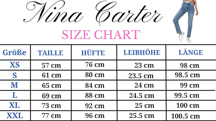Nina Carter Q1803 Damen High Waist Straight Leg Jeans - Regular Fit Jeanshose mit geradem Beinschnit