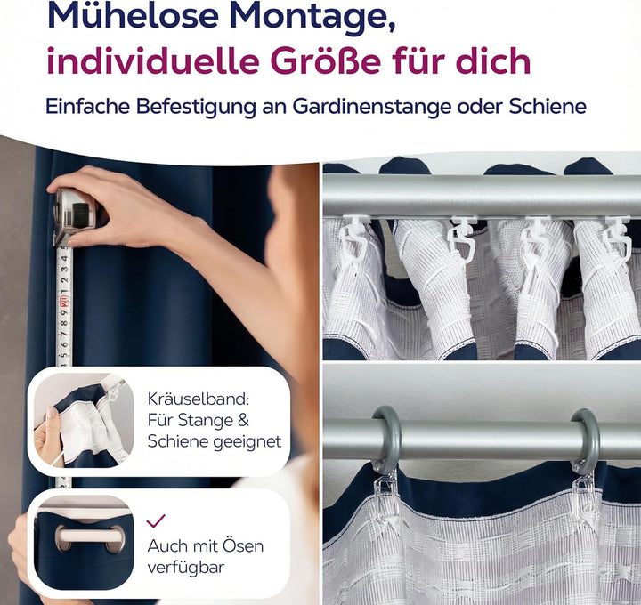 BEAUTEX Verdunkelungsgardine mit Kräuselband U-Band, Blackout Vorhang Blickdicht abdunkelnd, Grösse