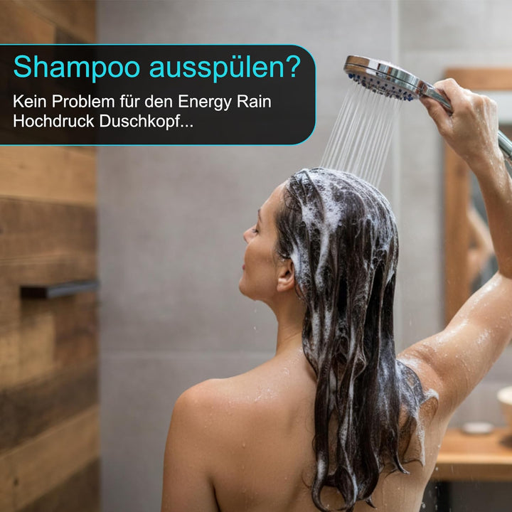 Duschkopf Energy Rain mit 9 Strahlarten, Hochdruck Duschkopf wassersparend, Duschbrause, Handbrause