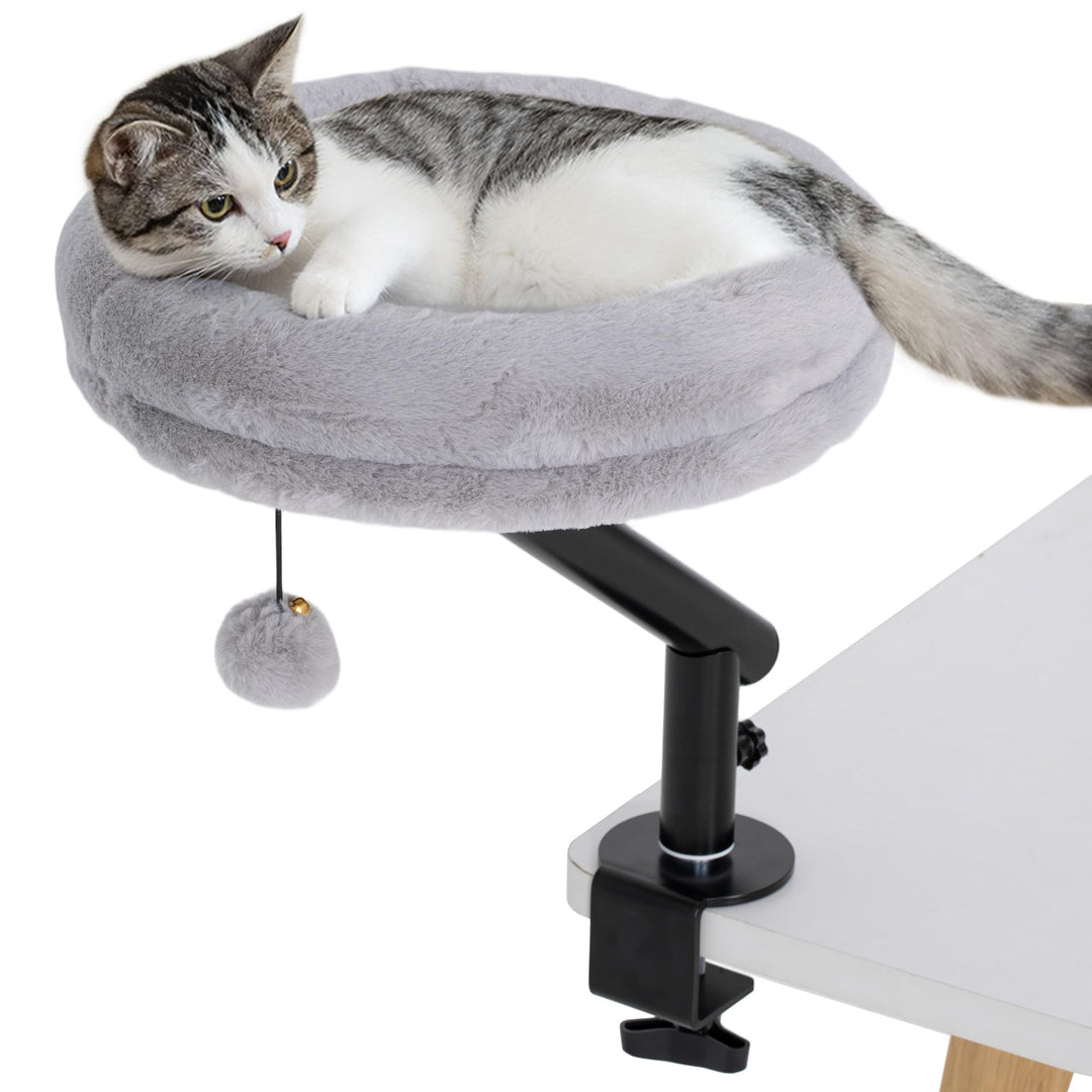 PawHut Katzen-Schreibtischbett, Katzenbett für Schreibtisch mit 360°Drehung, Verstellbarer Höhe, Kat