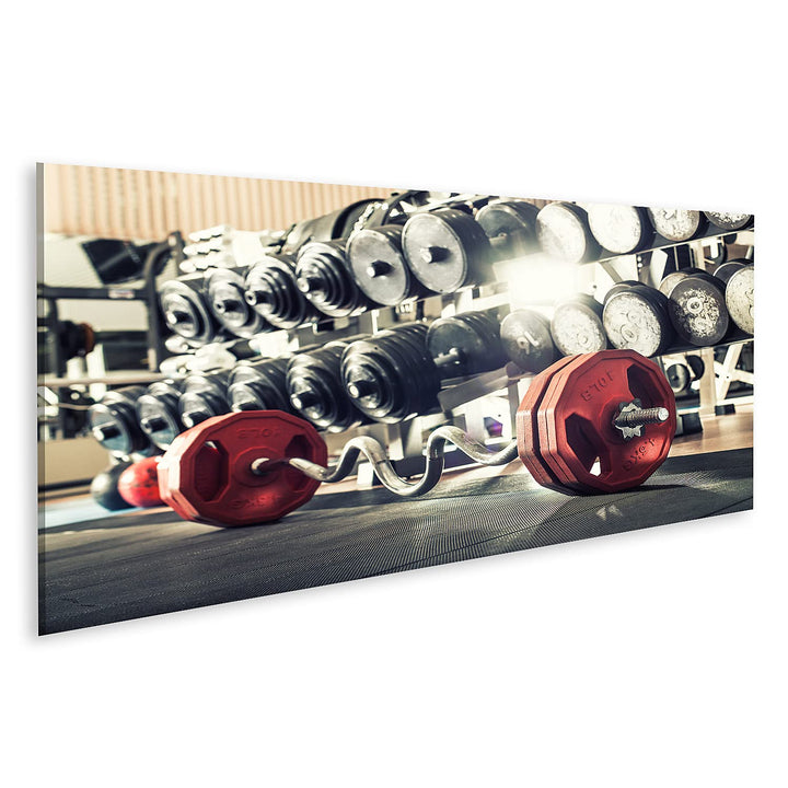islandburner Bild auf Leinwand Gewichte Fitnessraum Bilder Wandbilder Poster Leinwand 120x40cm - Pan