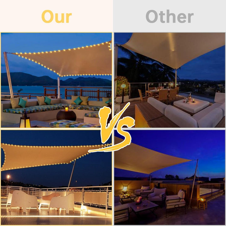 wasserdichte-Sonnensegel 3x4m mit eingebauter LED-Solar-Lichterkette, 98% UV-Schutz, reiBfest, wette