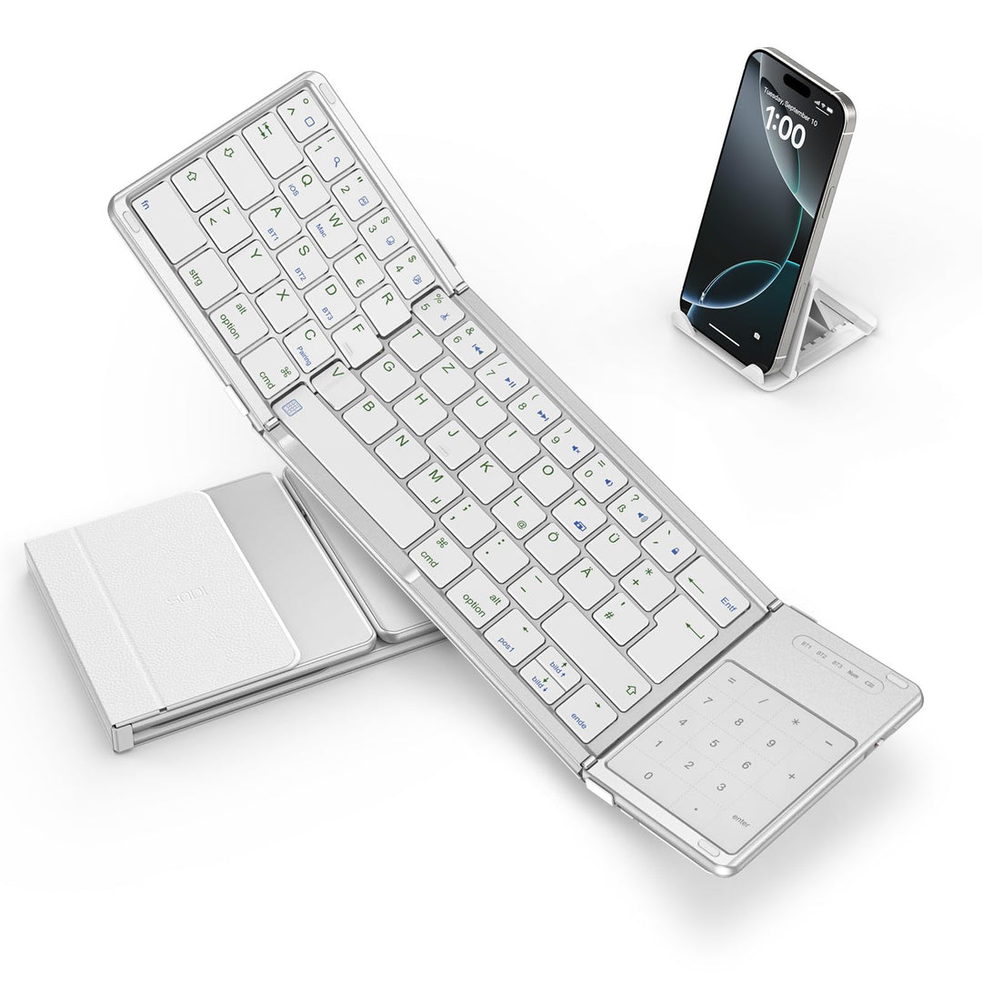 SODI Faltbare Tastatur,2-in-1-Zifferntastatur und Tastatur mit Touchpad, Multi-Device Tastatur Kabel