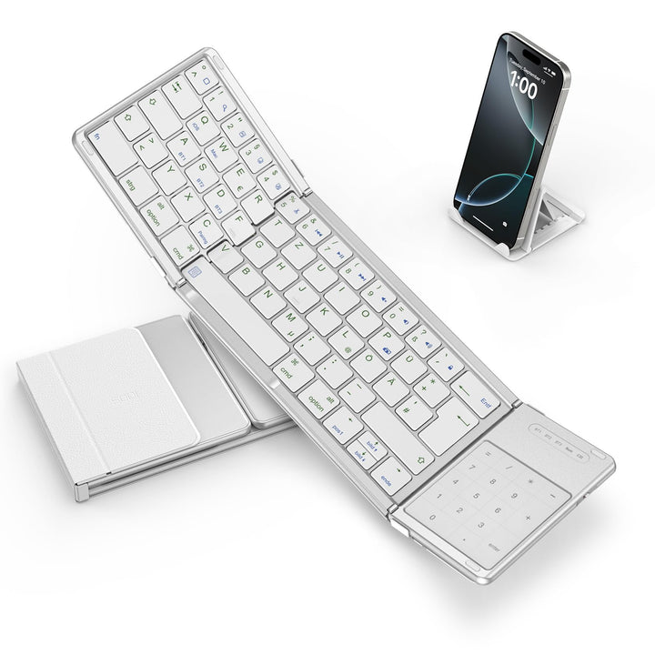 SODI Faltbare Tastatur,2-in-1-Zifferntastatur und Tastatur mit Touchpad, Multi-Device Tastatur Kabel