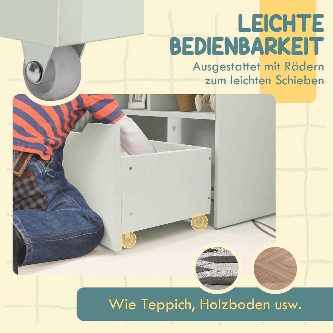 HOMCOM Kinder Bücherregal Kinderregal mit Schublade, 3 Ablagefächern und 2 offenen Fächern, Aufbewah