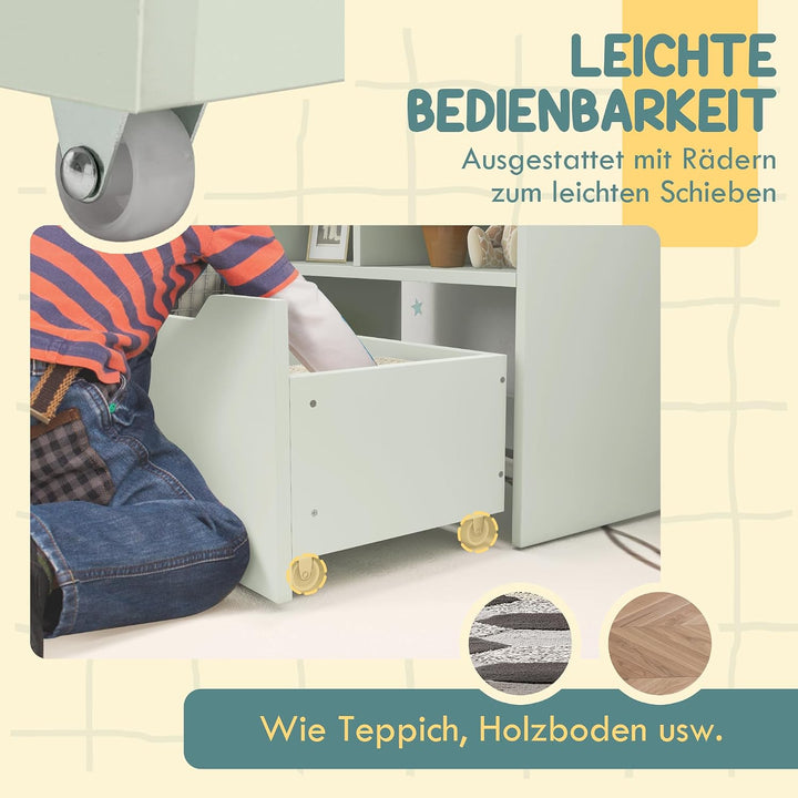 HOMCOM Kinder Bücherregal Kinderregal mit Schublade, 3 Ablagefächern und 2 offenen Fächern, Aufbewah