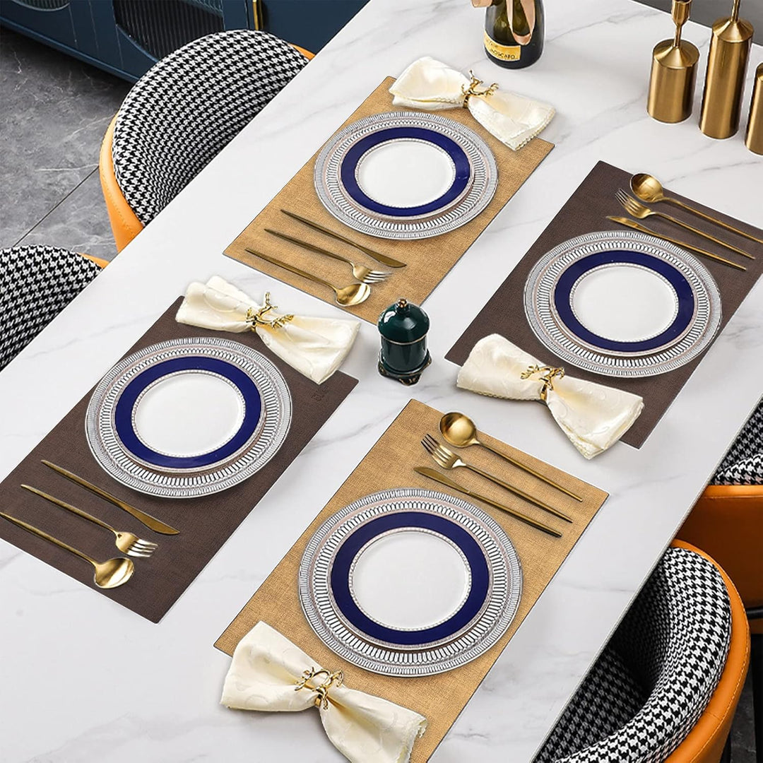 SUEH DESIGN Leder Tischsets 6er Set Tischsets Abwaschbar Lederoptik Platzdeckchen Hitzebeständiges P
