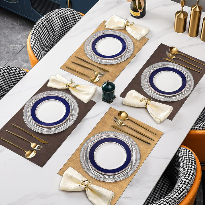 SUEH DESIGN Leder Tischsets 6er Set Tischsets Abwaschbar Lederoptik Platzdeckchen Hitzebeständiges P