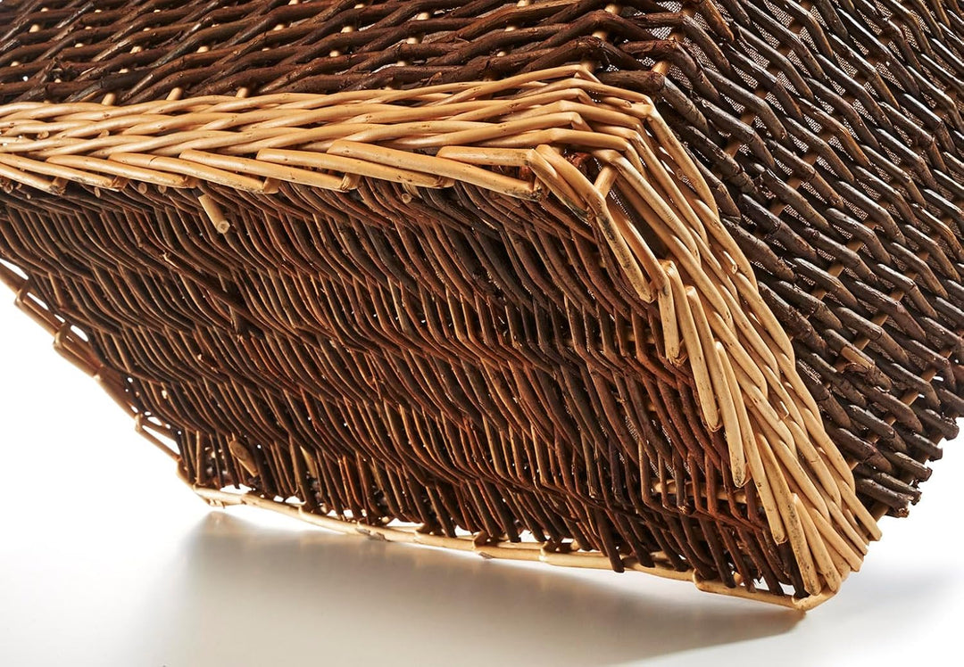 Kobolo Holzkorb aus Weide | Korb für Feuerholz mit Juteeinsatz | 63x37x42cm | zweifarbig braun beige