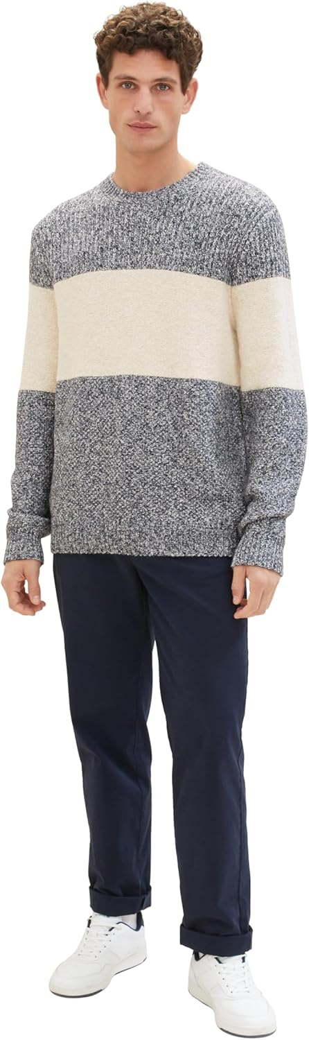 TOM TAILOR Herren Colorblock Strickpullover XL 32725 - Beige Navy Multi Structure, XL 32725 - Beige