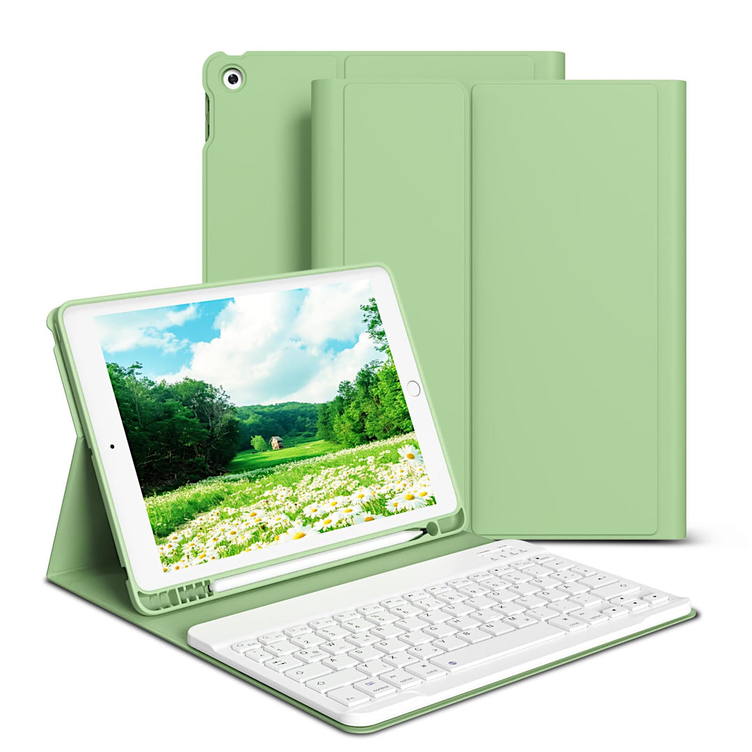 hülle mit Tastatur für iPad 9/8/7 Generation (2021/2020/2019) 10,2 Zoll, weiche TPU-Rückseite mit St