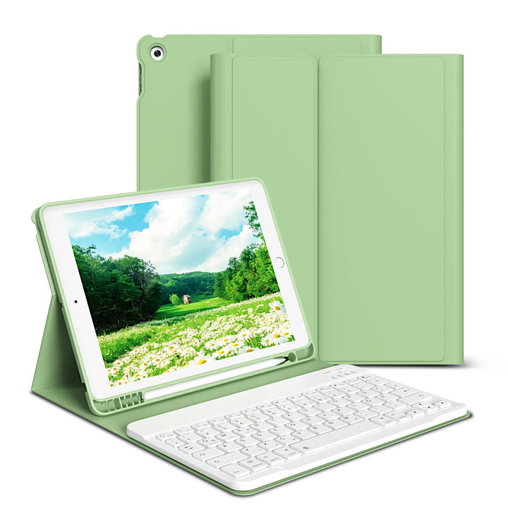 hülle mit Tastatur für iPad 9/8/7 Generation (2021/2020/2019) 10,2 Zoll, weiche TPU-Rückseite mit St
