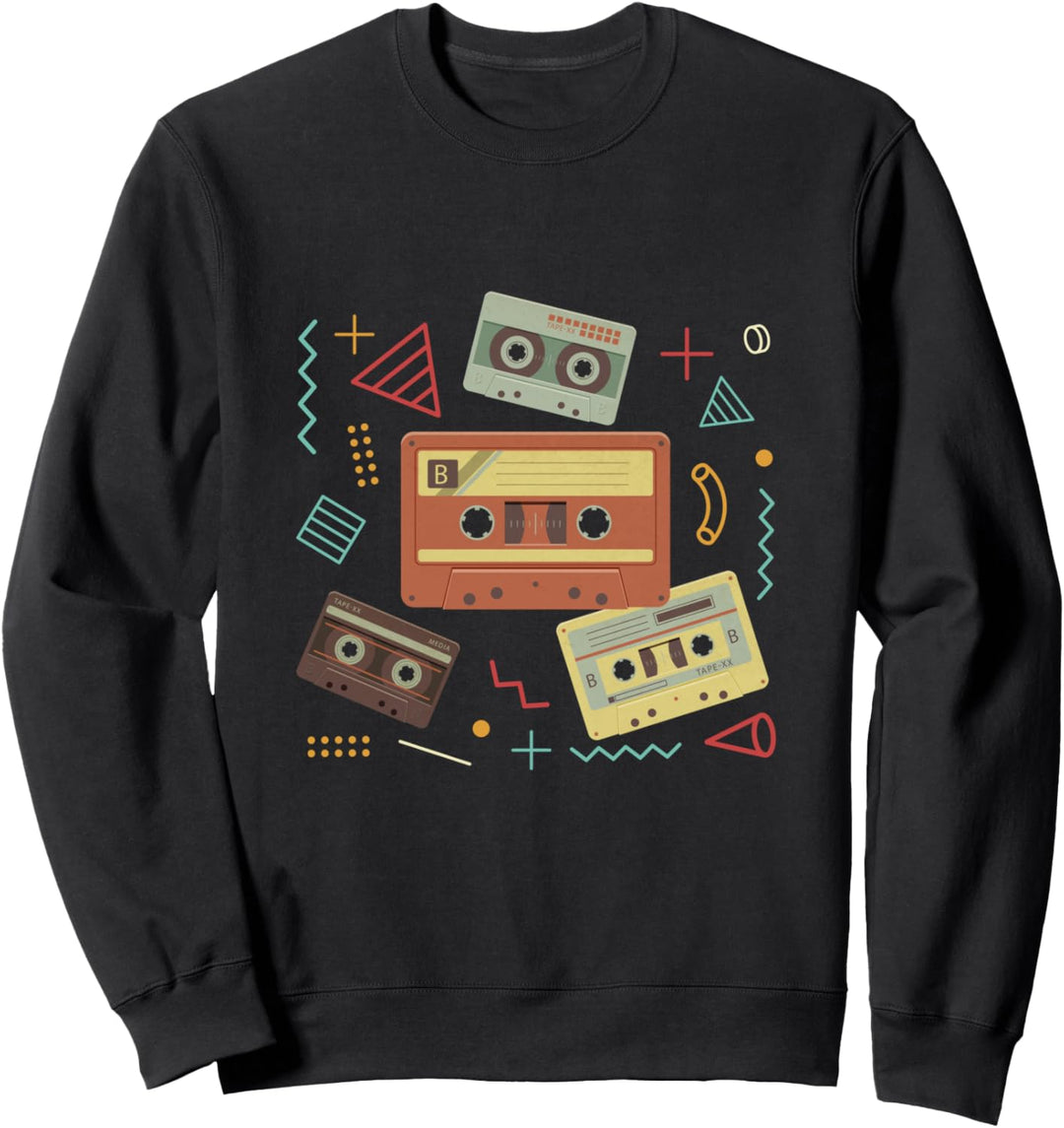 Mottoparty Geschenk Retro Kassetten 80er Sweatshirt