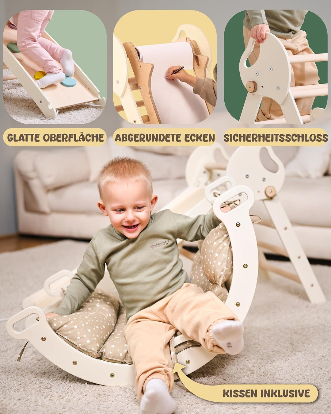 Goodevas Montessori Kletterdreieck Set Ivory 5-in-1 Art set, Ivory 5-in-1 Art set